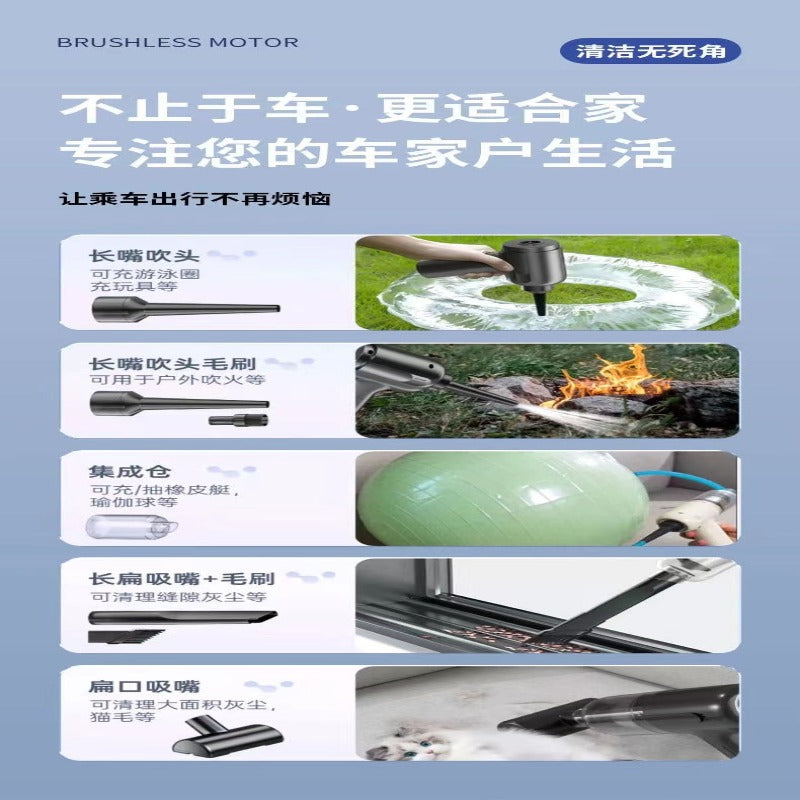 無線手持便攜車載三合一吸塵器（乾濕兩用無刷吸毛）Wireless Handheld Portable Car Vacuum Cleaner (Three-in-One, Dry and Wet Dual-Use, Brushless Pet Hair Vacuum)