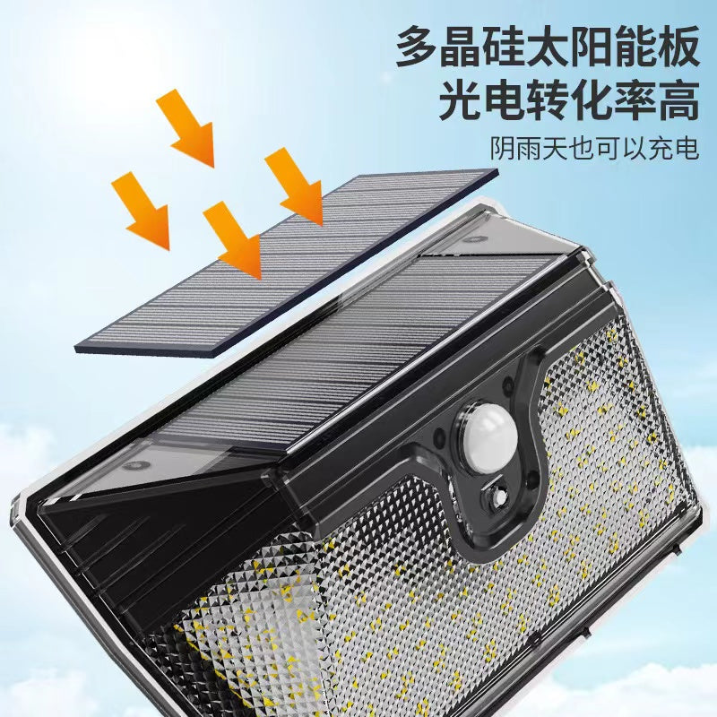 太陽能室外壁燈100LED戶外壁燈庭院照明防水人體感應壁燈Solar Outdoor Waterproof Wall Light