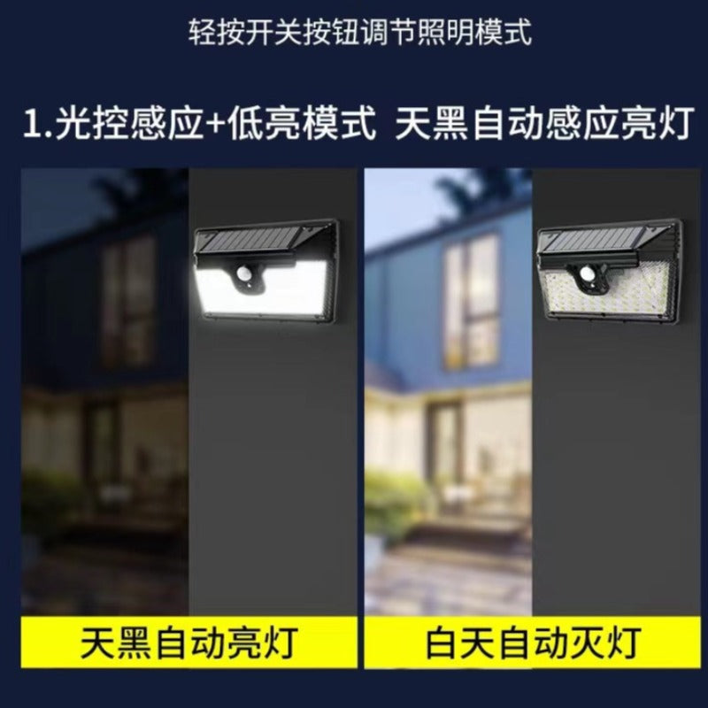 太陽能室外壁燈100LED戶外壁燈庭院照明防水人體感應壁燈Solar Outdoor Waterproof Wall Light